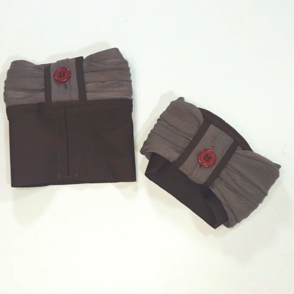 Brimmins Brown and Gray Shurred Fabric Button Boot Cuffs
